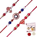 Fabdrap - Superhero Cartoon Rakhi for Kids Brother/Sister - Set of 2 / Set of 3 Rakhi with Greeting Card &amp; Roli Chawal