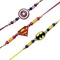 Fabdrap - Superhero Cartoon Rakhi for Kids Brother/Sister - Set of 2 / Set of 3 Rakhi with Greeting Card &amp; Roli Chawal