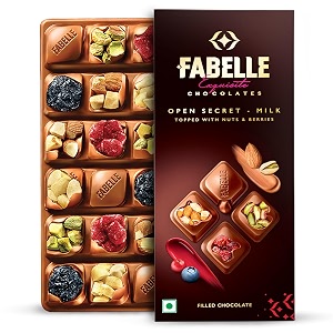 fabelle open secret - milk centre- filled luxury chocolate bar topped with visible nuts amp berries 121g