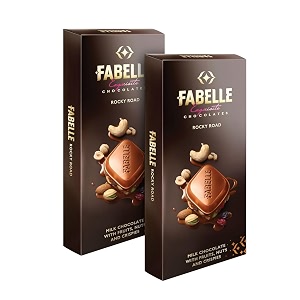 fabelle rocky road - chocolate pack of 2 large luxury milk chocolate bar with fruit nuts and crispies premium packaged best chocolate pack for gifting 2 x 120g
