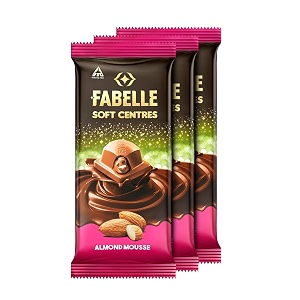 fabelle soft centres - chocolate pack of 3 almond mousse centre-filled milk chocolate bar with roasted almond premium packaged chocolate gift box 3 x 128g