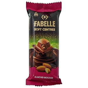 fabelle soft centres premium centre filled milk chocolate bar infused with almond mousse and roasted almond bits 58 g