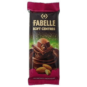 fabelle soft centres premium centre filled milk chocolate bar infused with almond mousse and roasted almond bits 126 grams