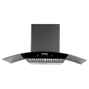 faber 90 cm 1320 mhr curved glass kitchen chimney  3 layer baffle filter  gravity suction touchampgesture control  oil collector  12 years warranty on motor hood feel pro tc sc bf bk 90  black