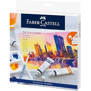 faber-castell creative studio watercolour paint set  24 x 9ml tubes  artist grade watercolours for students amp beginners  painting colour set for paper amp canvas