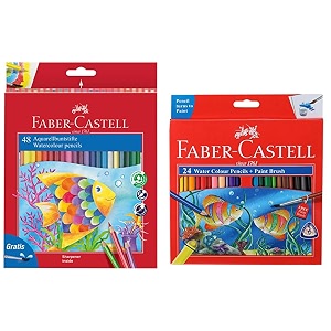 faber-castell design series aquarelle full length water color pencils - 48 shades water color pencils with paint brush - pack of 24 assorted