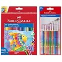 Faber-Castell Design Series Aquarelle Full Length Water Color Pencils - 48 Shades Tri-Grip Brush - Round, Pack of 7 (Assorted)