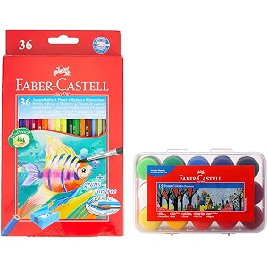 faber-castell design series aquarelle water color pencils - 36 shades poster color plastic box - pack of 15 assorted