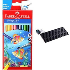 faber-castell - water color pencils with paint brush - pack of 12 assorted amp matt grip super dark pencils-pack of 10black