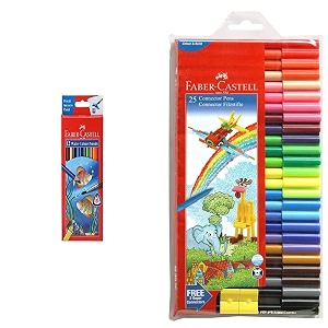 faber-castell water color pencils with paint brush - pack of 12 assorted connector pen set - pack of 25 assorted