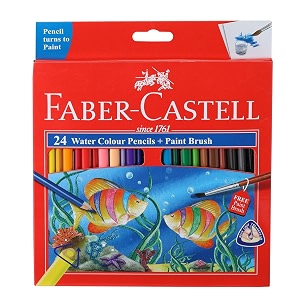 faber-castell water color pencils with paint brush - pack of 24 assorted