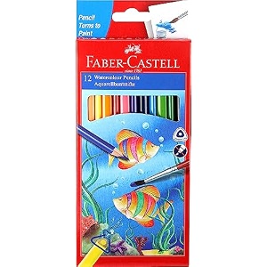 faber-castell water color pencils with paint brush - pack of 12 assorted