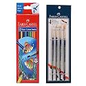 Faber-Castell Water Color Pencils with Paint Brush - Pack of 12 (Assorted) Paint Brush Set - Round, Pack of 4 (Navy Blue)