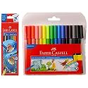 Faber-Castell Water Color Pencils with Paint Brush - Pack of 12 (Assorted) Connector Pen Set - Pack of 15 (Assorted)