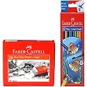 Faber-Castell Water Color Pencils with Paint Brush - Pack of 12 (Assorted) Dust-Free Erasers - Large, Pack of 20 (White)