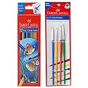 Faber-Castell Water Color Pencils with Paint Brush - Pack of 12 (Assorted) Tri-Grip Brush - Round, Pack of 4 (Assorted)