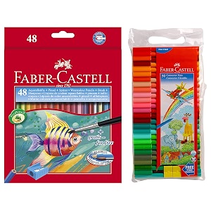 faber-castell faber water color pencils - 48 shades connector pens 50 color pens multicolor
