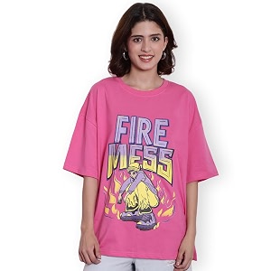 Fabflee Oversized Cotton Baggy Drop Shoulder Graphic