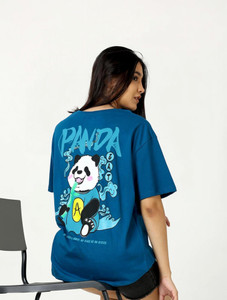 fabflee printed typography women round neck blue t-shirt