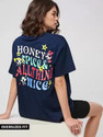 Fabflee Printed, Typography Women Round Neck Blue T-Shirt