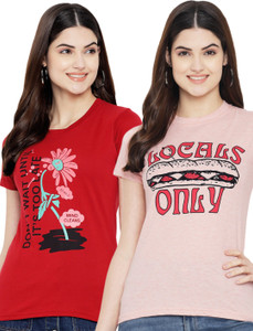 fabflee printed women round neck multicolor t-shirt