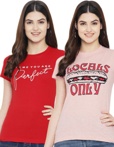 fabflee printed women round neck multicolor t-shirt