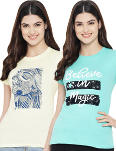 fabflee printed women round neck multicolor t-shirt