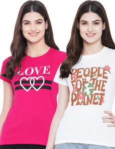 fabflee printed women round neck multicolor t-shirt