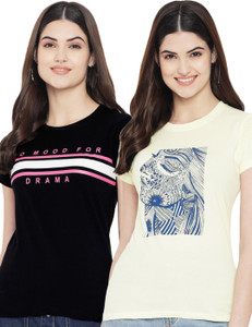fabflee printed women round neck multicolor t-shirt