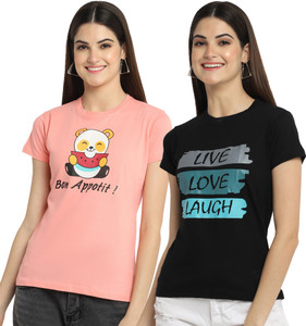 Fabflee Printed Women Round Neck Multicolor T-Shirt