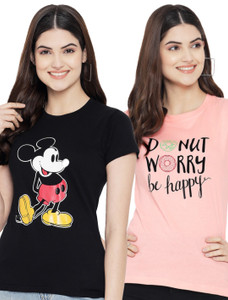 fabflee printed women round neck multicolor t-shirt