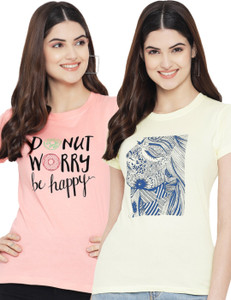 fabflee printed women round neck multicolor t-shirt