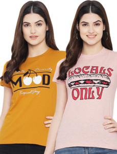 fabflee printed women round neck multicolor t-shirt