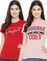 Fabflee Printed Women Round Neck Multicolor T-Shirt