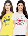 Fabflee Printed Women Round Neck Multicolor T-Shirt