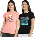 Fabflee Printed Women Round Neck Multicolor T-Shirt