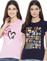 Fabflee Printed Women Round Neck Multicolor T-Shirt