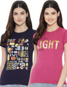 Fabflee Printed Women Round Neck Multicolor T-Shirt