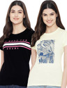 Fabflee Printed Women Round Neck Multicolor T-Shirt