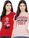Fabflee Printed Women Round Neck Multicolor T-Shirt