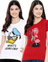 Fabflee Printed Women Round Neck Multicolor T-Shirt