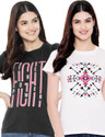 Fabflee Printed Women Round Neck Multicolor T-Shirt