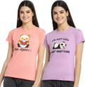 Fabflee Printed Women Round Neck Multicolor T-Shirt