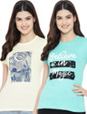 Fabflee Printed Women Round Neck Multicolor T-Shirt