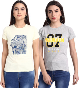 fabflee typography women round neck multicolor t-shirt