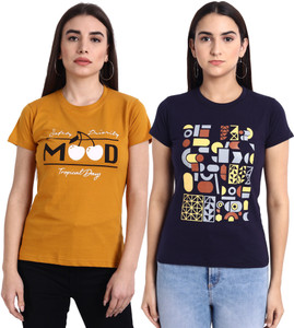 fabflee typography women round neck multicolor t-shirt