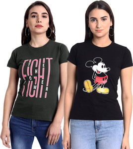 fabflee typography women round neck multicolor t-shirt