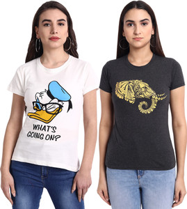 fabflee typography women round neck multicolor t-shirt