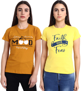 fabflee typography women round neck multicolor t-shirt