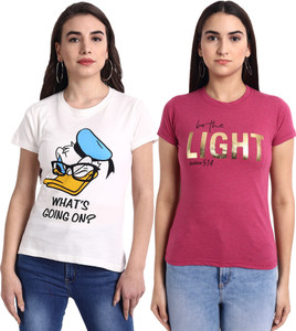 fabflee typography women round neck multicolor t-shirt